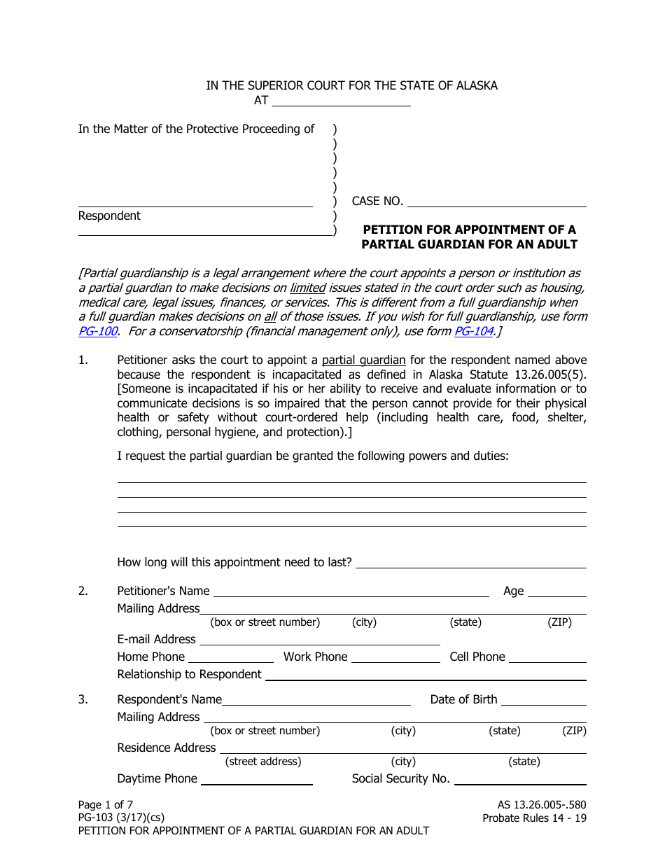 Form Pg-103 Download Fillable Pdf Or Fill Online Petition For 