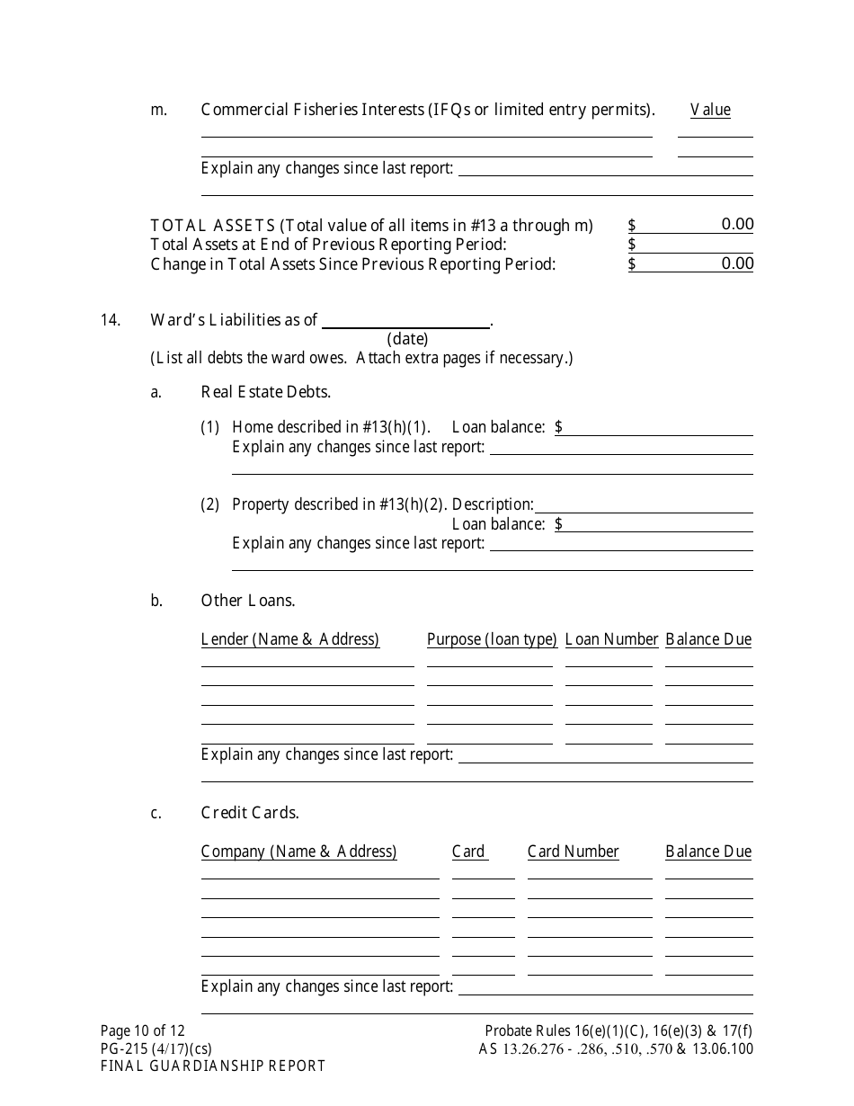 Form PG-215 Final Guardianship Report - Alaska, Page 10