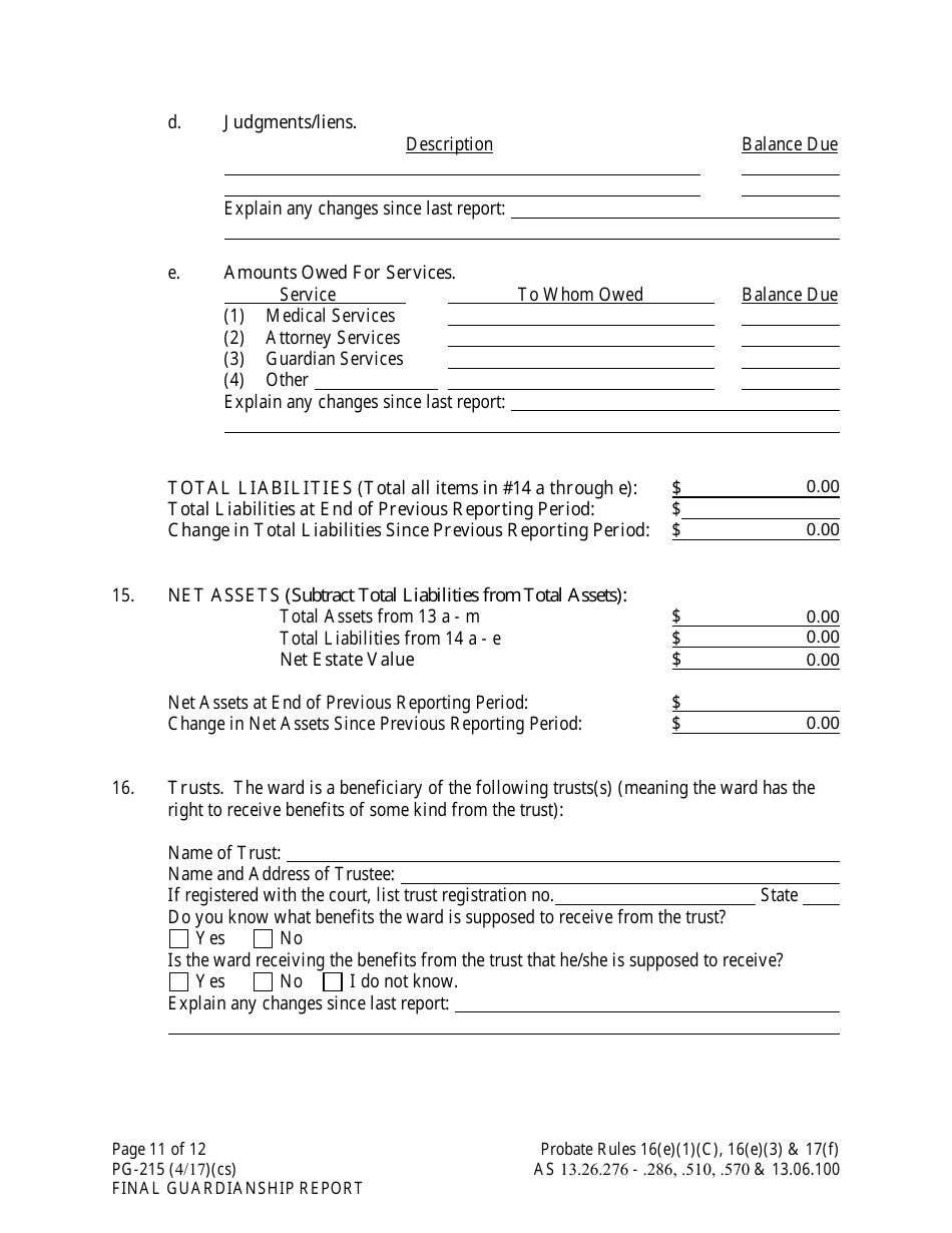 Form PG-215 Final Guardianship Report - Alaska, Page 11