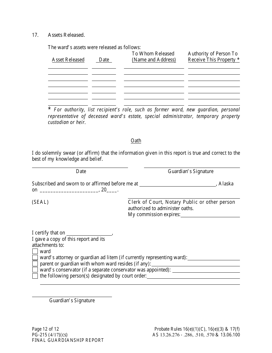 Form PG-215 Final Guardianship Report - Alaska, Page 12