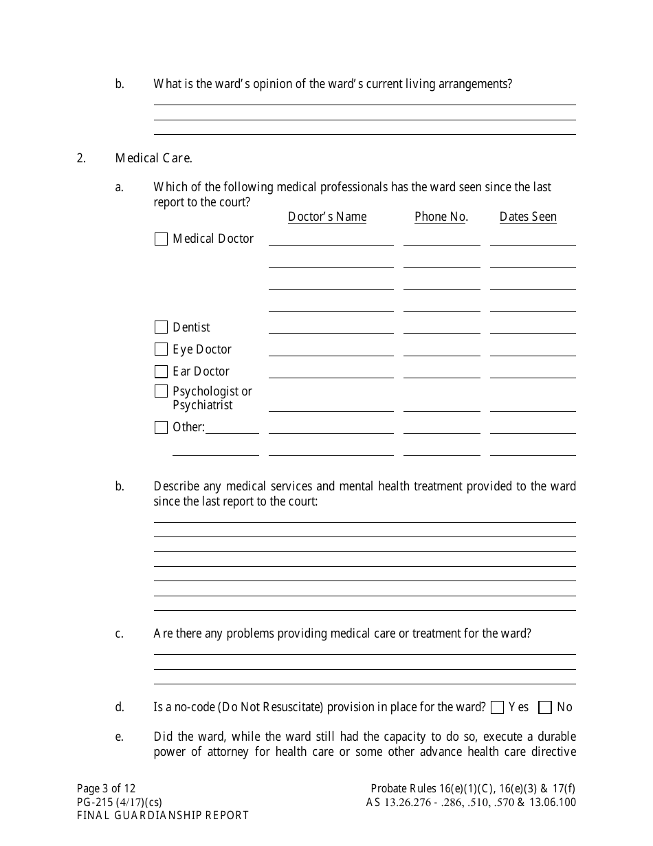 Form PG-215 Final Guardianship Report - Alaska, Page 3