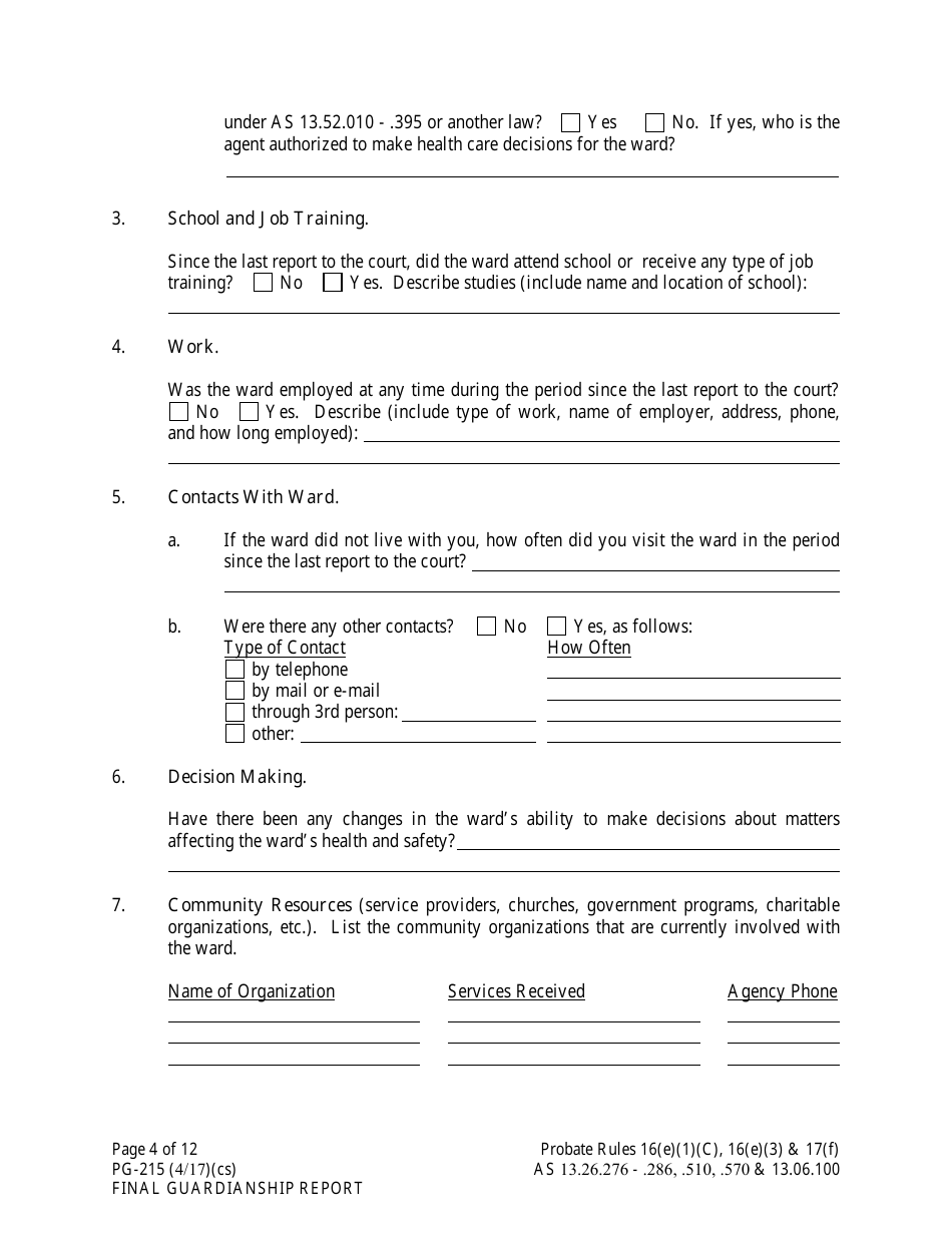 Form PG-215 Final Guardianship Report - Alaska, Page 4