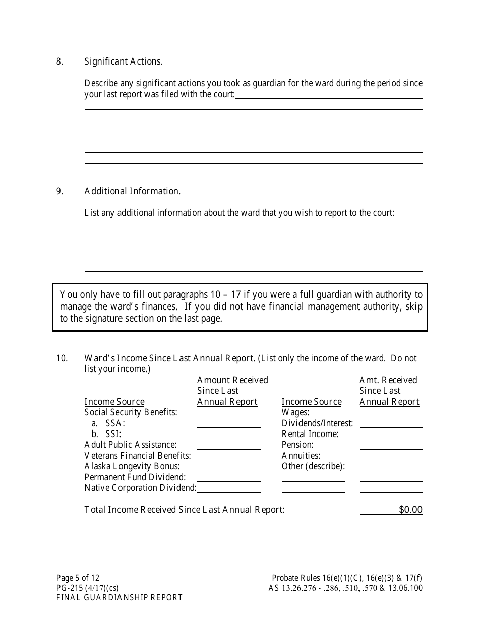 Form PG-215 Final Guardianship Report - Alaska, Page 5