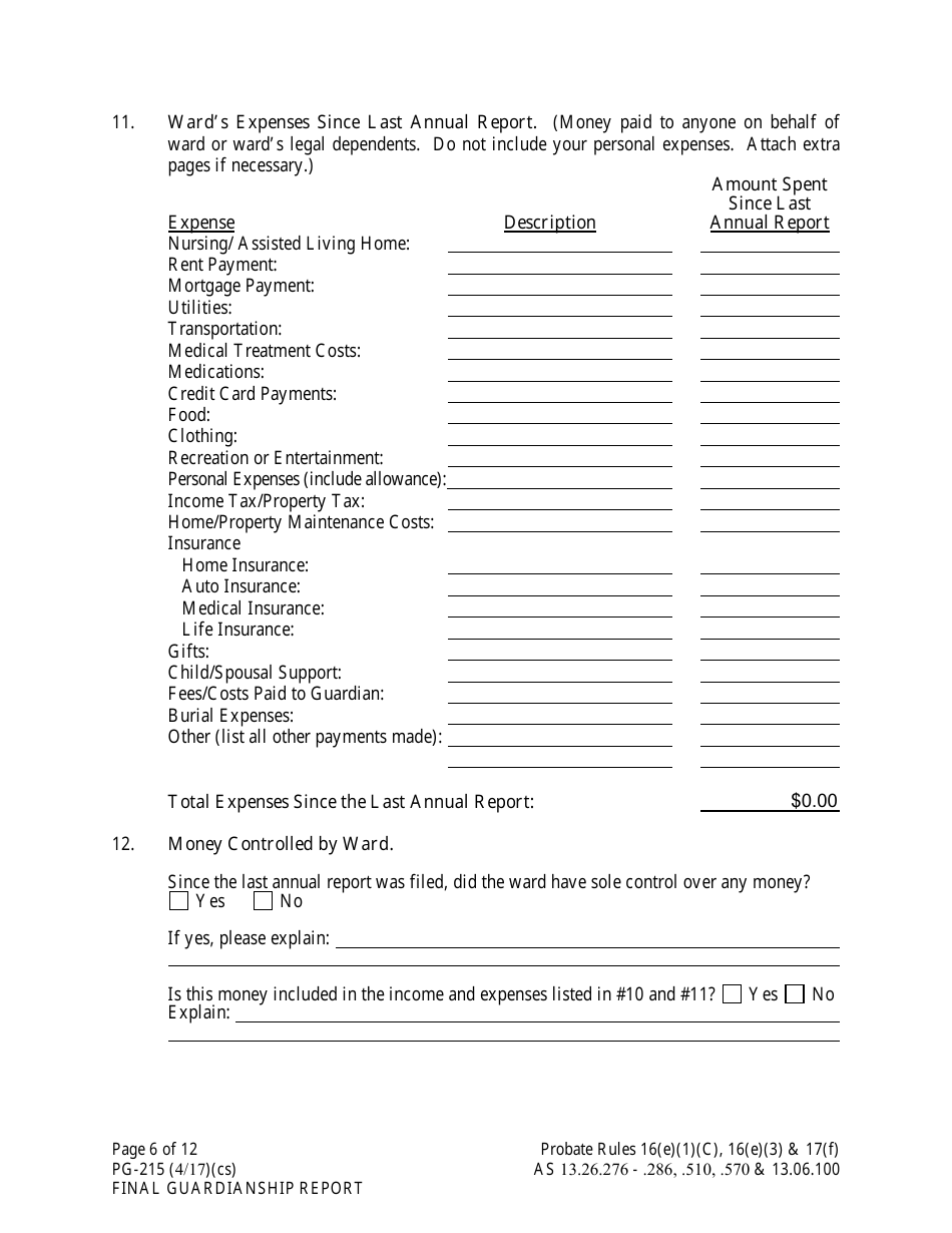 Form PG-215 Final Guardianship Report - Alaska, Page 6