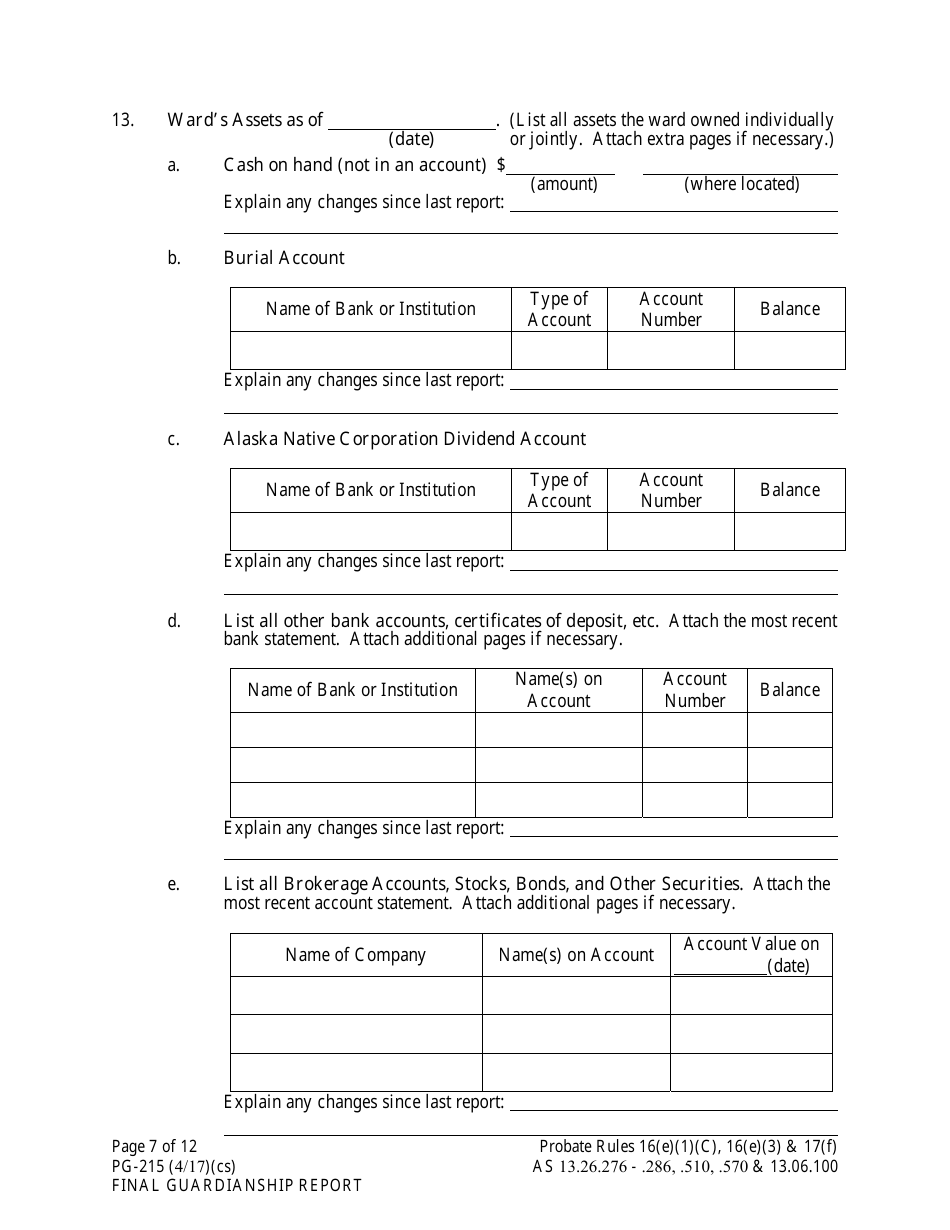 Form PG-215 Final Guardianship Report - Alaska, Page 7