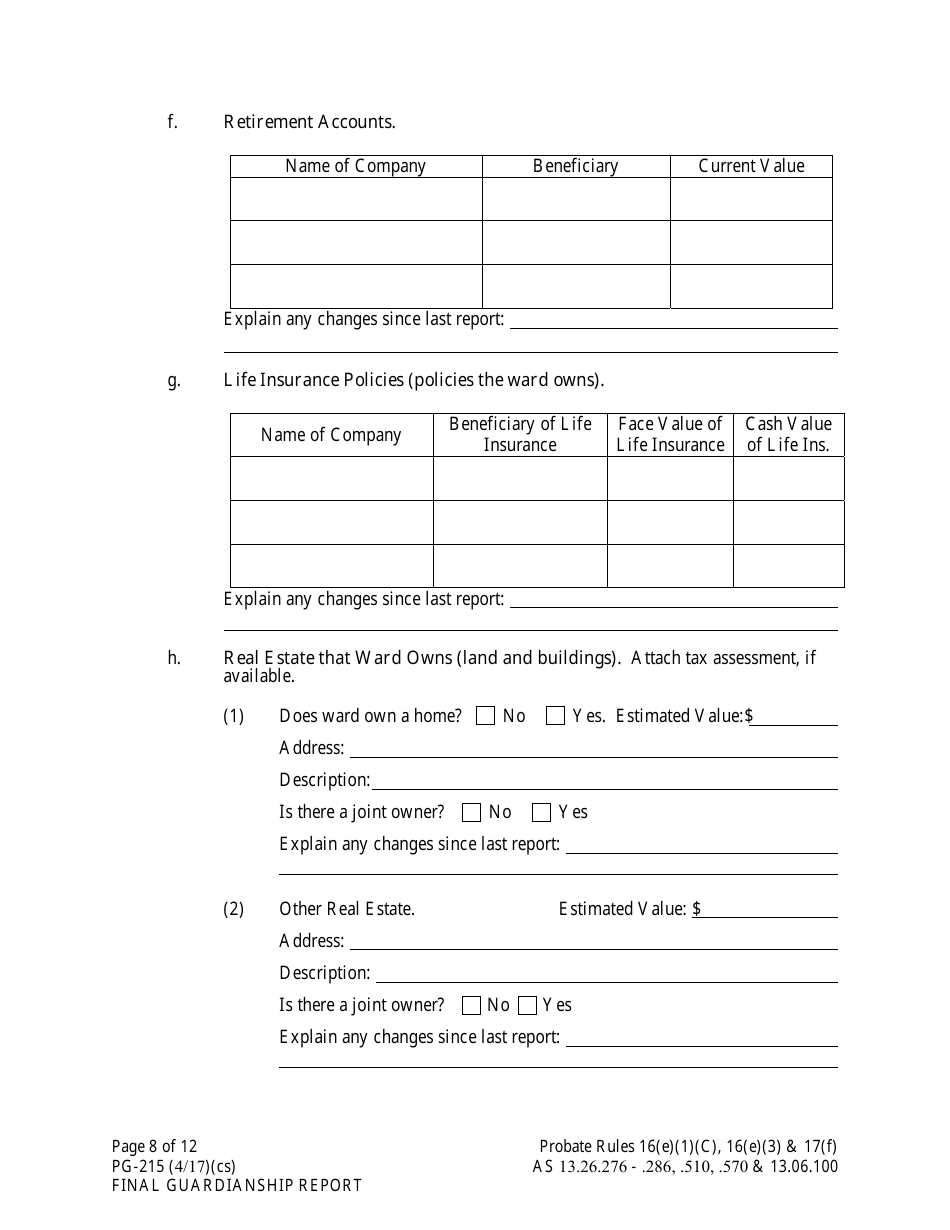 Form PG-215 Final Guardianship Report - Alaska, Page 8