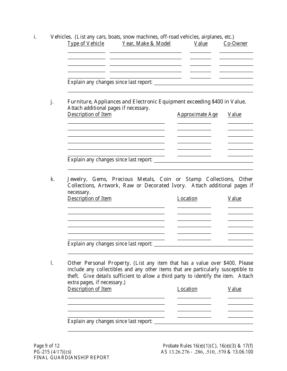 Form PG-215 Final Guardianship Report - Alaska, Page 9