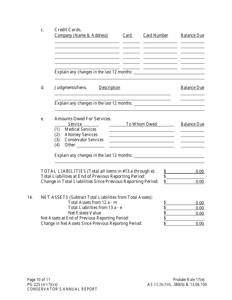 Form PG-225 Conservators Annual Report - Alaska, Page 10
