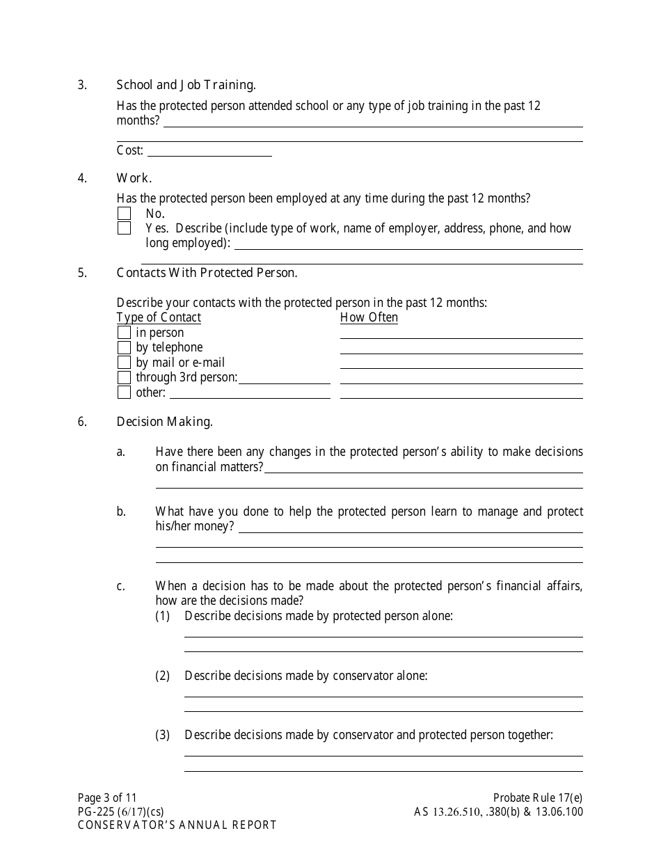 Form PG-225 Conservators Annual Report - Alaska, Page 3