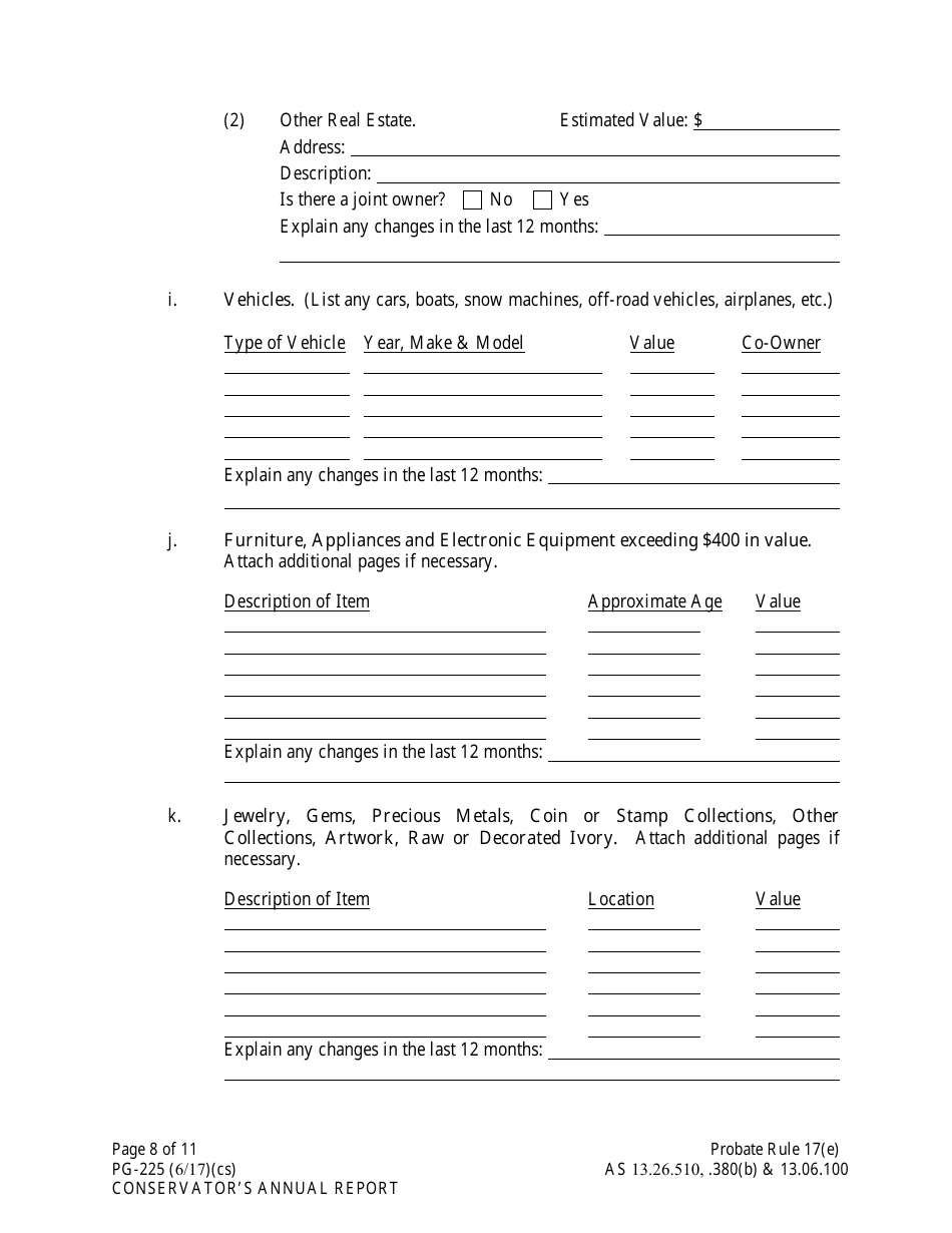 Form PG-225 Conservators Annual Report - Alaska, Page 8