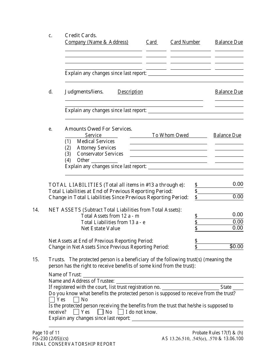 Form PG-230 Final Conservatorship Report - Alaska, Page 10