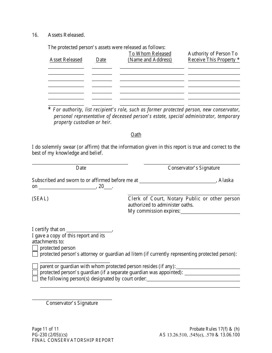 Form PG-230 Final Conservatorship Report - Alaska, Page 11