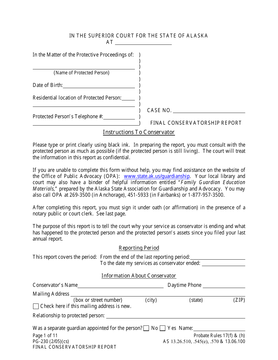 Form PG-230 Final Conservatorship Report - Alaska, Page 1