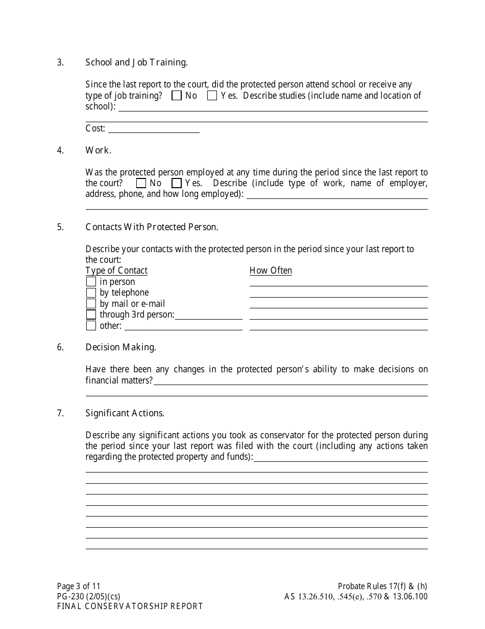 Form PG-230 Final Conservatorship Report - Alaska, Page 3