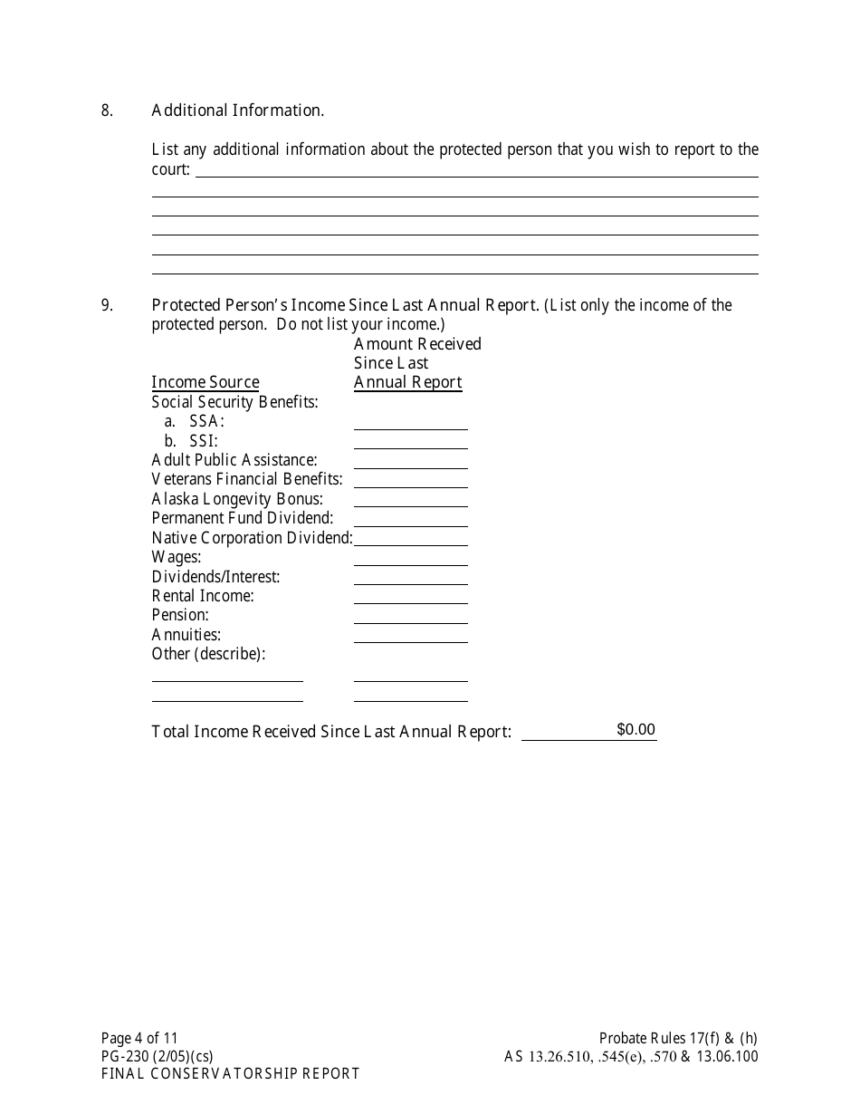 Form PG-230 Final Conservatorship Report - Alaska, Page 4