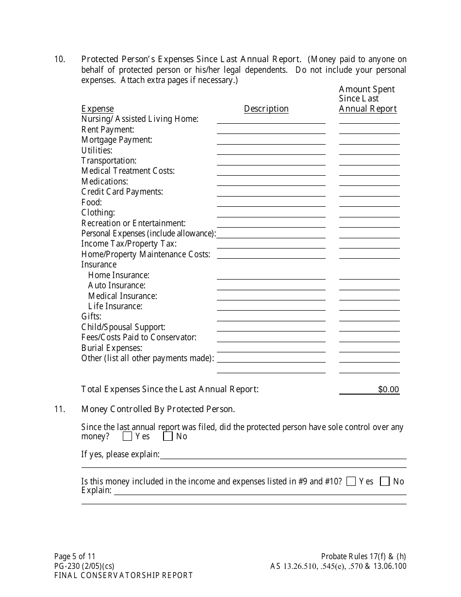 Form PG-230 Final Conservatorship Report - Alaska, Page 5
