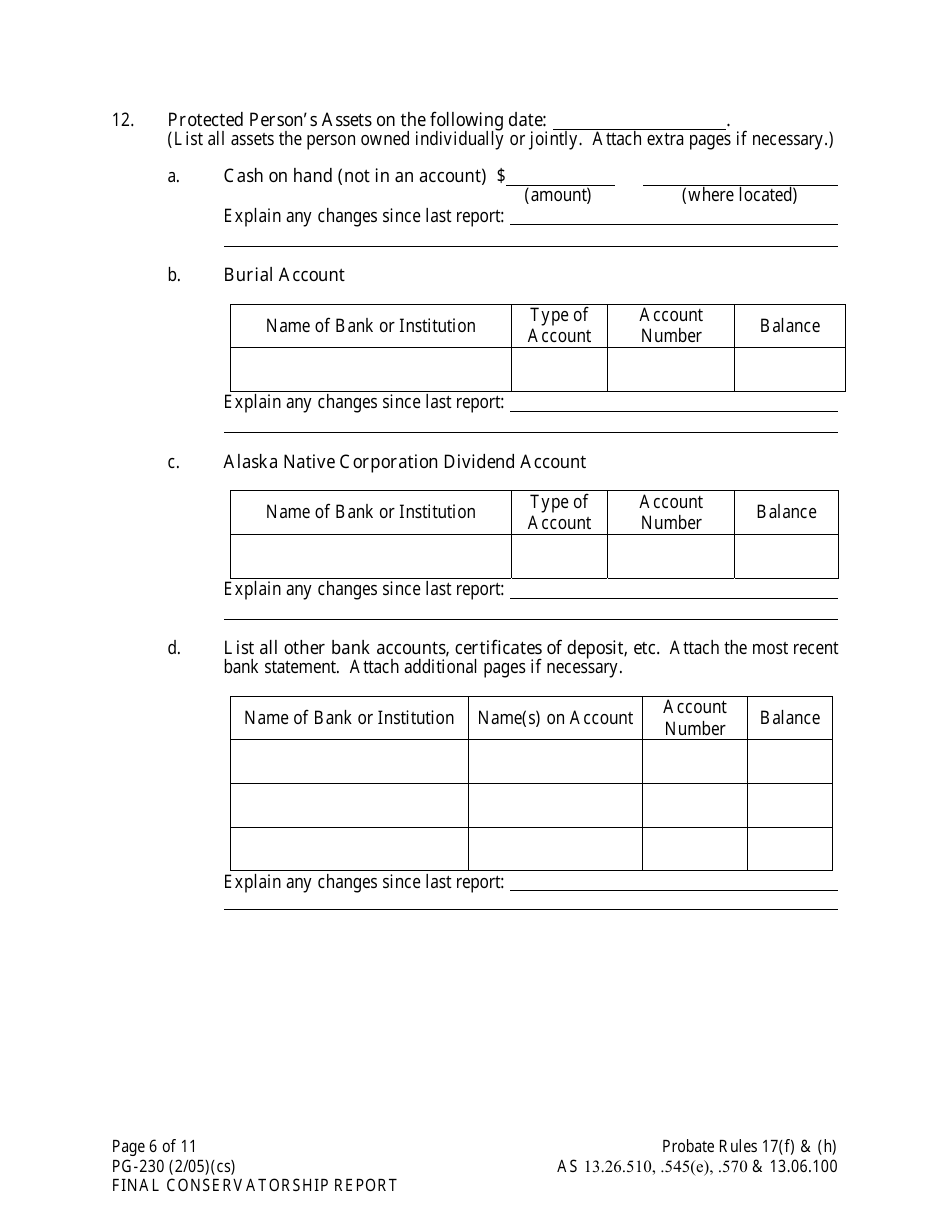 Form PG-230 Final Conservatorship Report - Alaska, Page 6