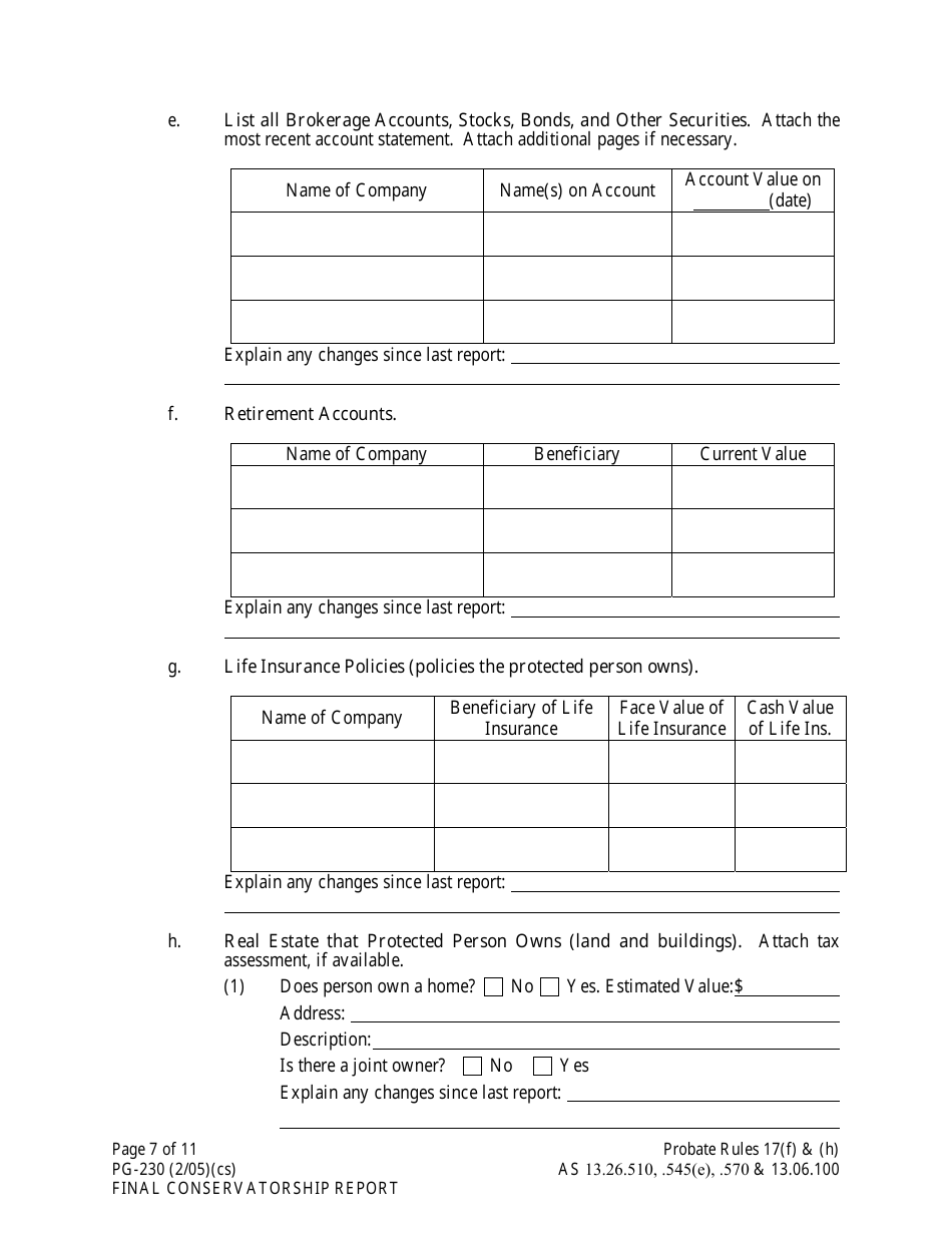 Form PG-230 Final Conservatorship Report - Alaska, Page 7
