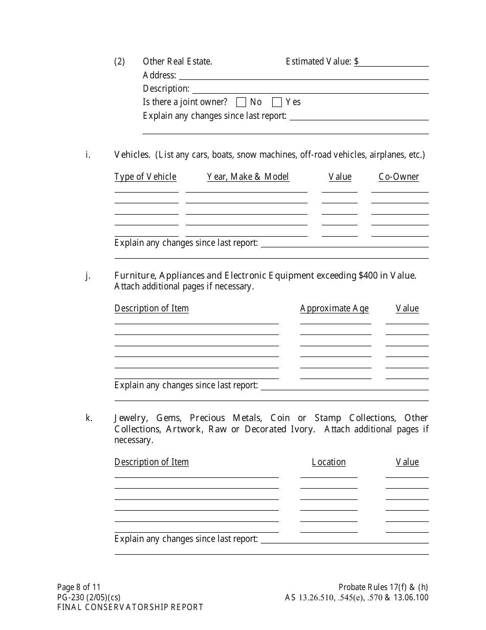 Form PG-230 Final Conservatorship Report - Alaska, Page 8