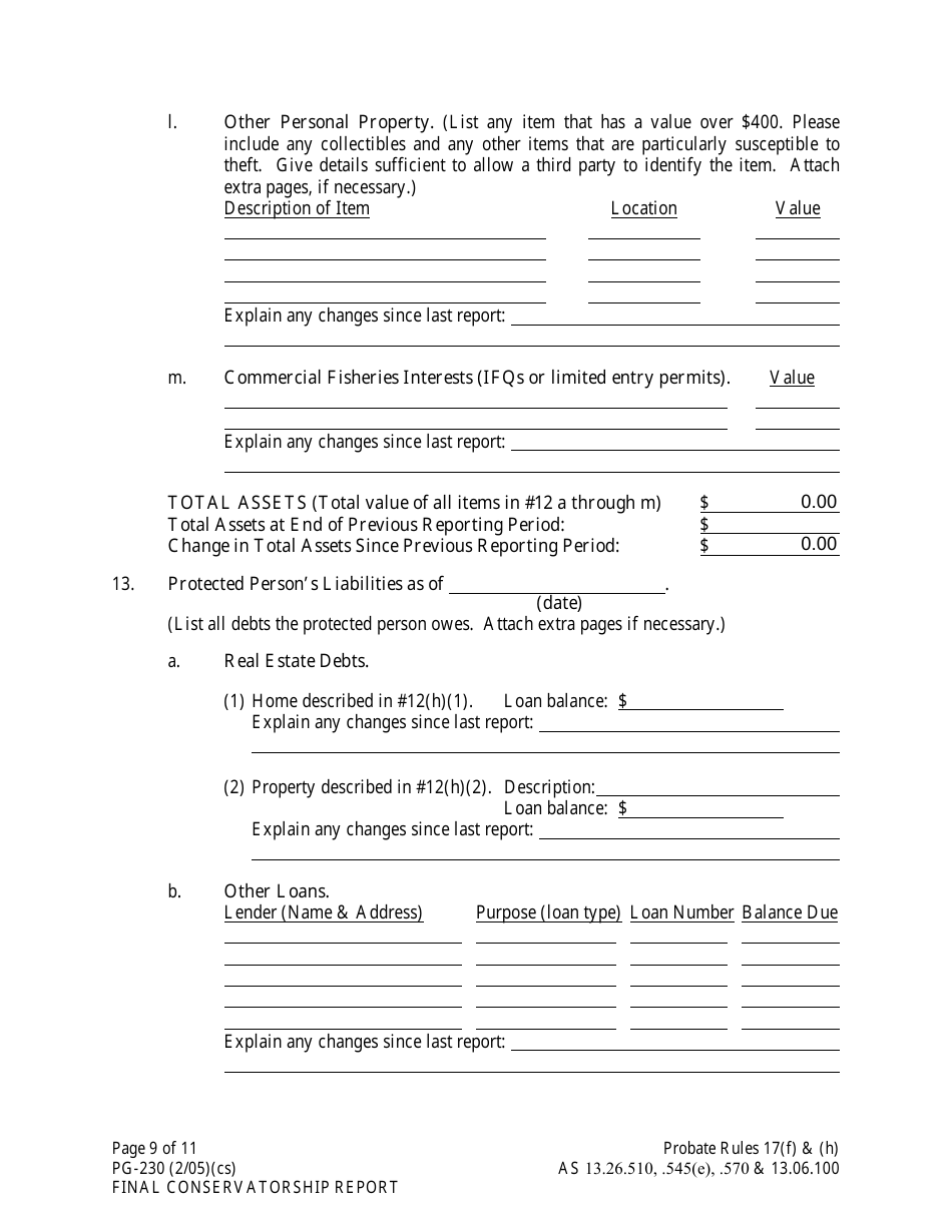 Form PG-230 Final Conservatorship Report - Alaska, Page 9