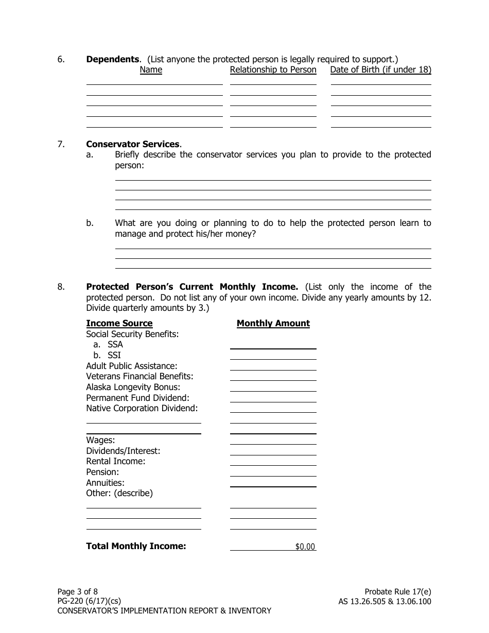 Form PG-220 Conservators Implementation Report and Inventory - Alaska, Page 3