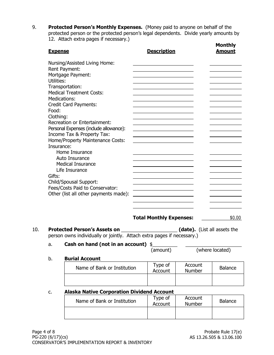 Form PG-220 Conservators Implementation Report and Inventory - Alaska, Page 4
