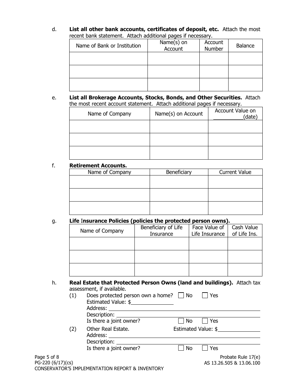 Form PG-220 Conservators Implementation Report and Inventory - Alaska, Page 5