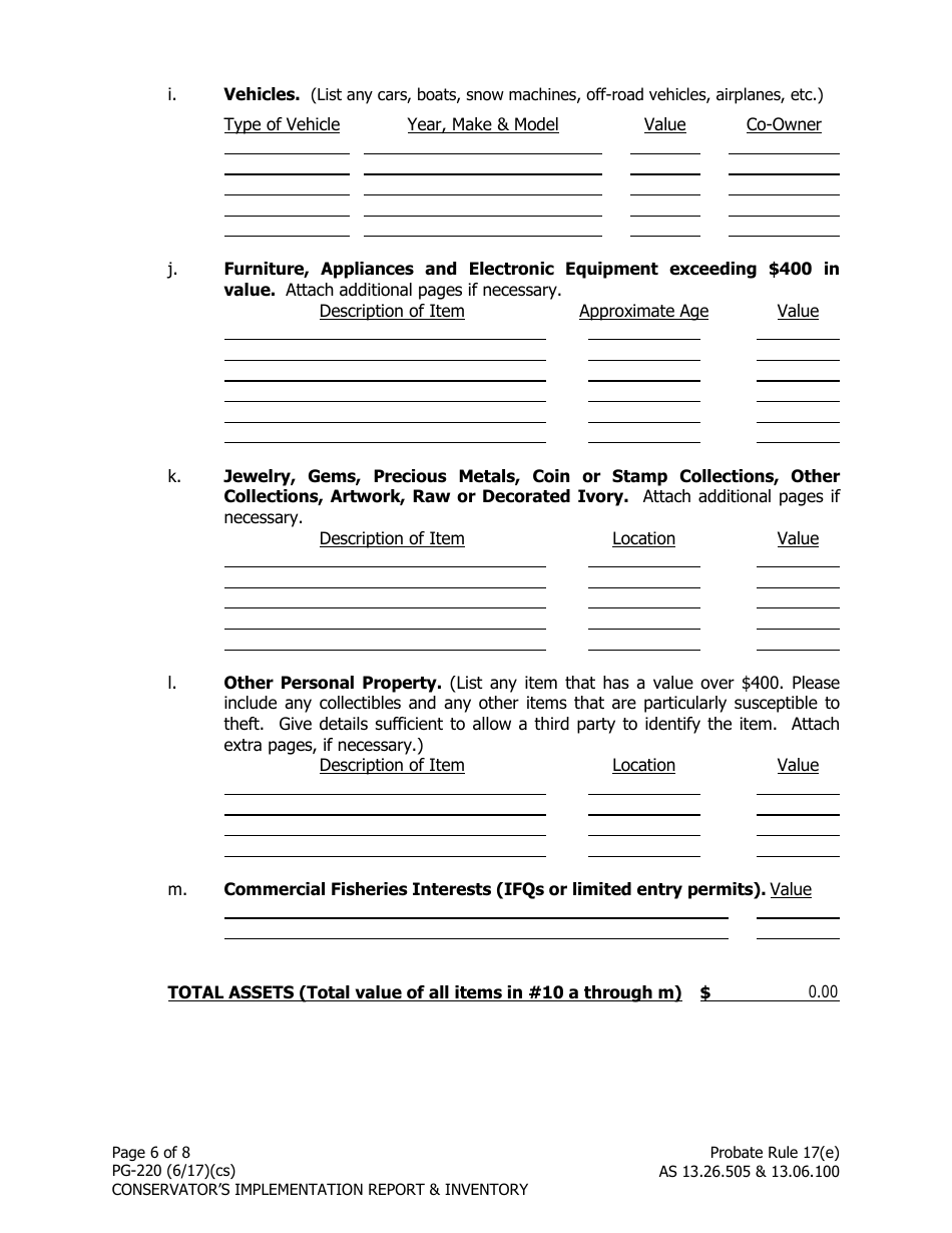 Form PG-220 Conservators Implementation Report and Inventory - Alaska, Page 6