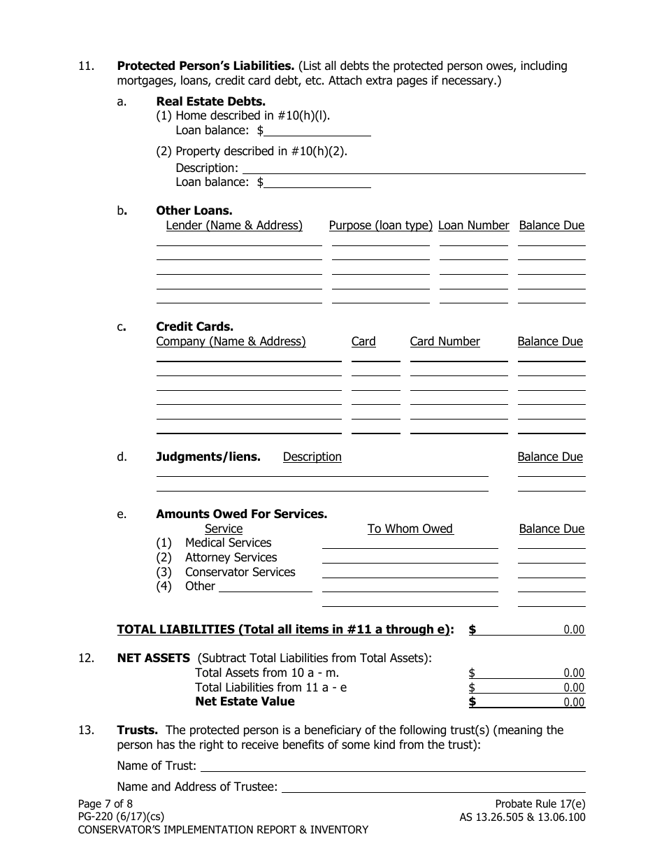Form PG-220 Conservators Implementation Report and Inventory - Alaska, Page 7