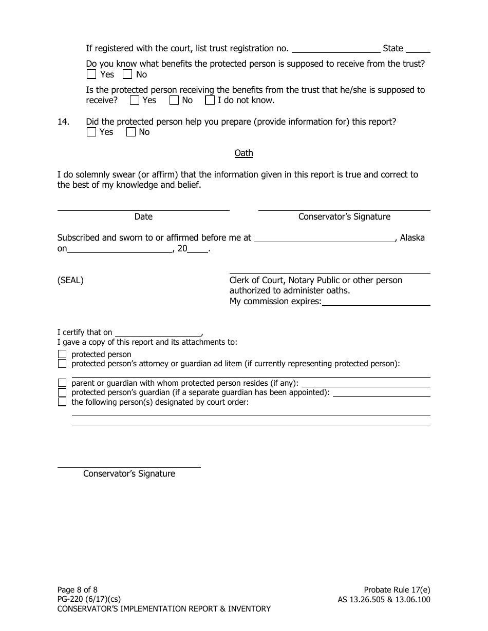 Form PG-220 Conservators Implementation Report and Inventory - Alaska, Page 8