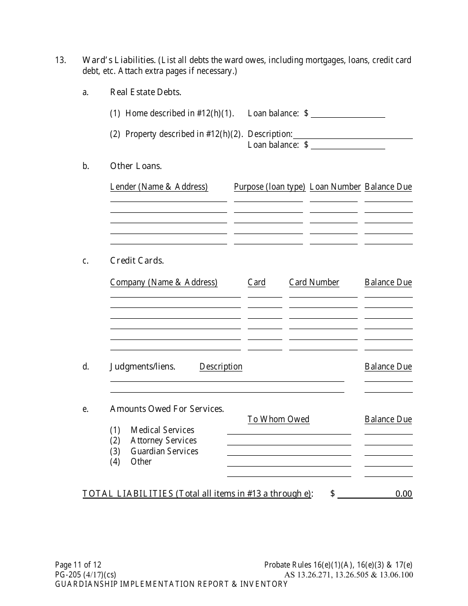 Form PG-205 Guardianship Implementation Report and Inventory - Alaska, Page 11