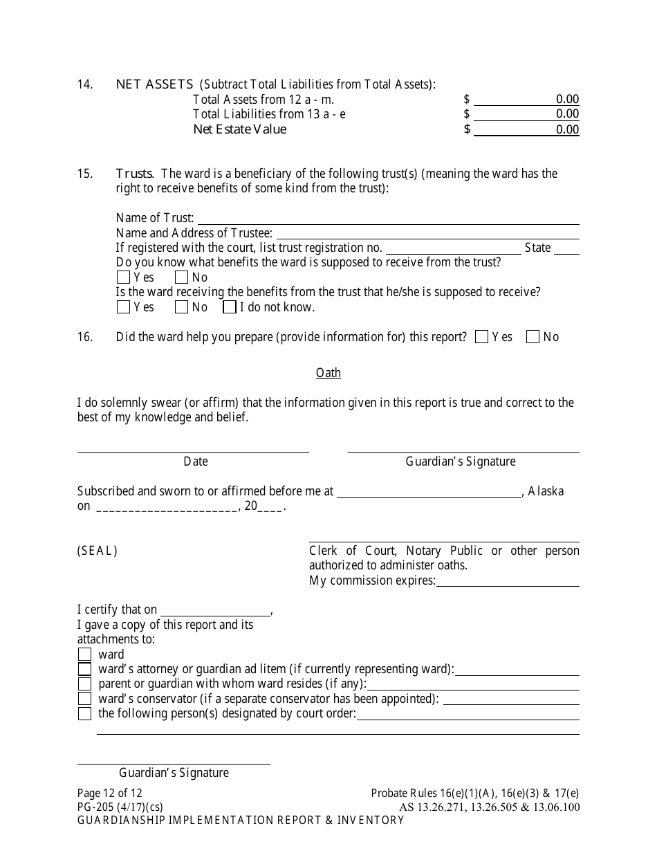 Form PG-205 Guardianship Implementation Report and Inventory - Alaska, Page 12