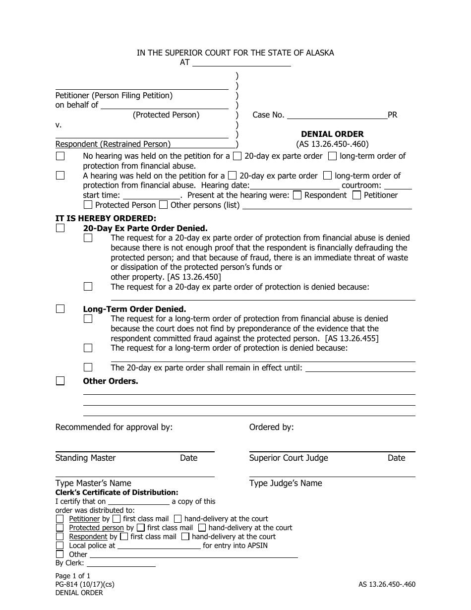 Form PG-814 Denial Order - Alaska, Page 1
