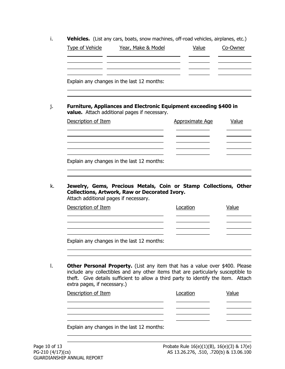 Form PG-210 Guardianship Annual Report - Alaska, Page 10