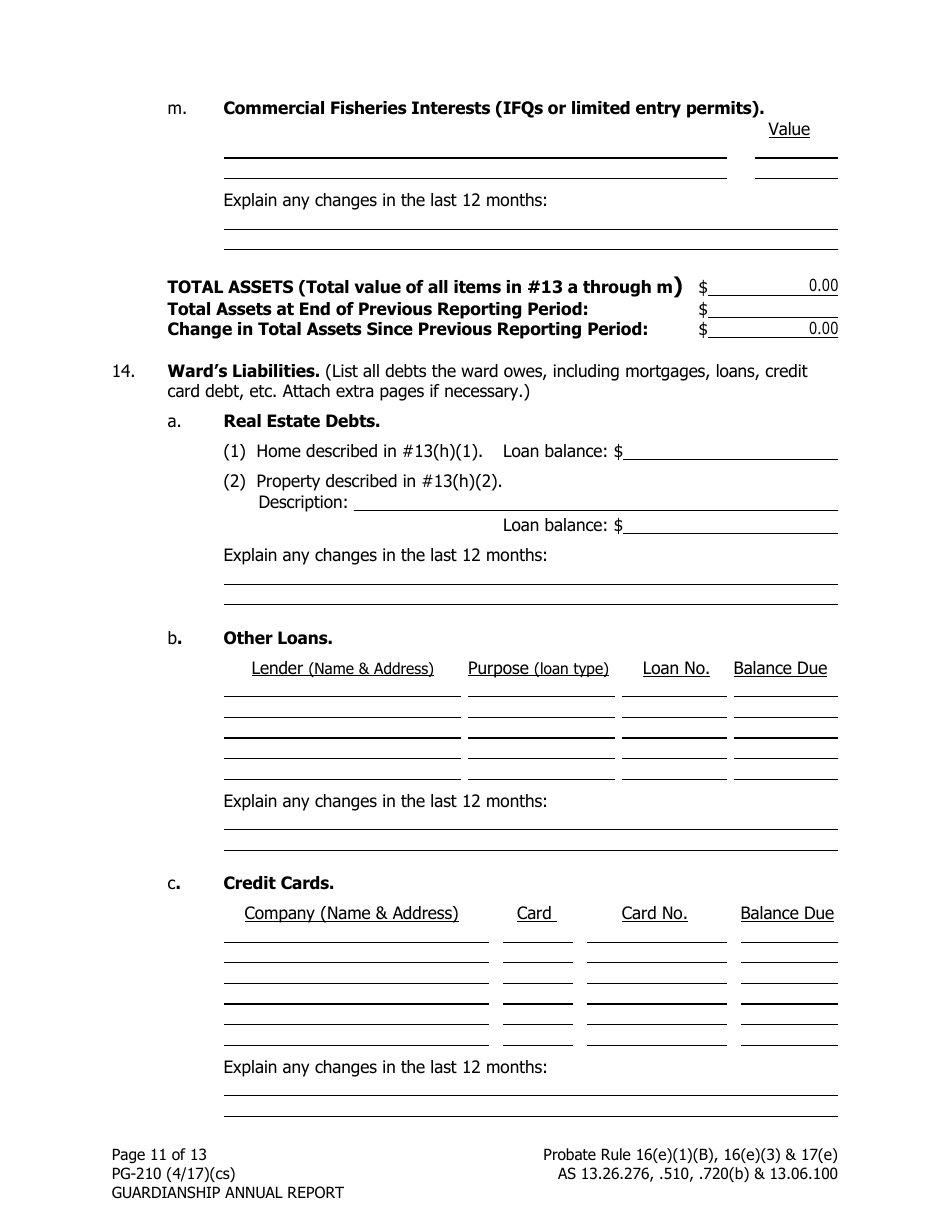 Form PG-210 Guardianship Annual Report - Alaska, Page 11