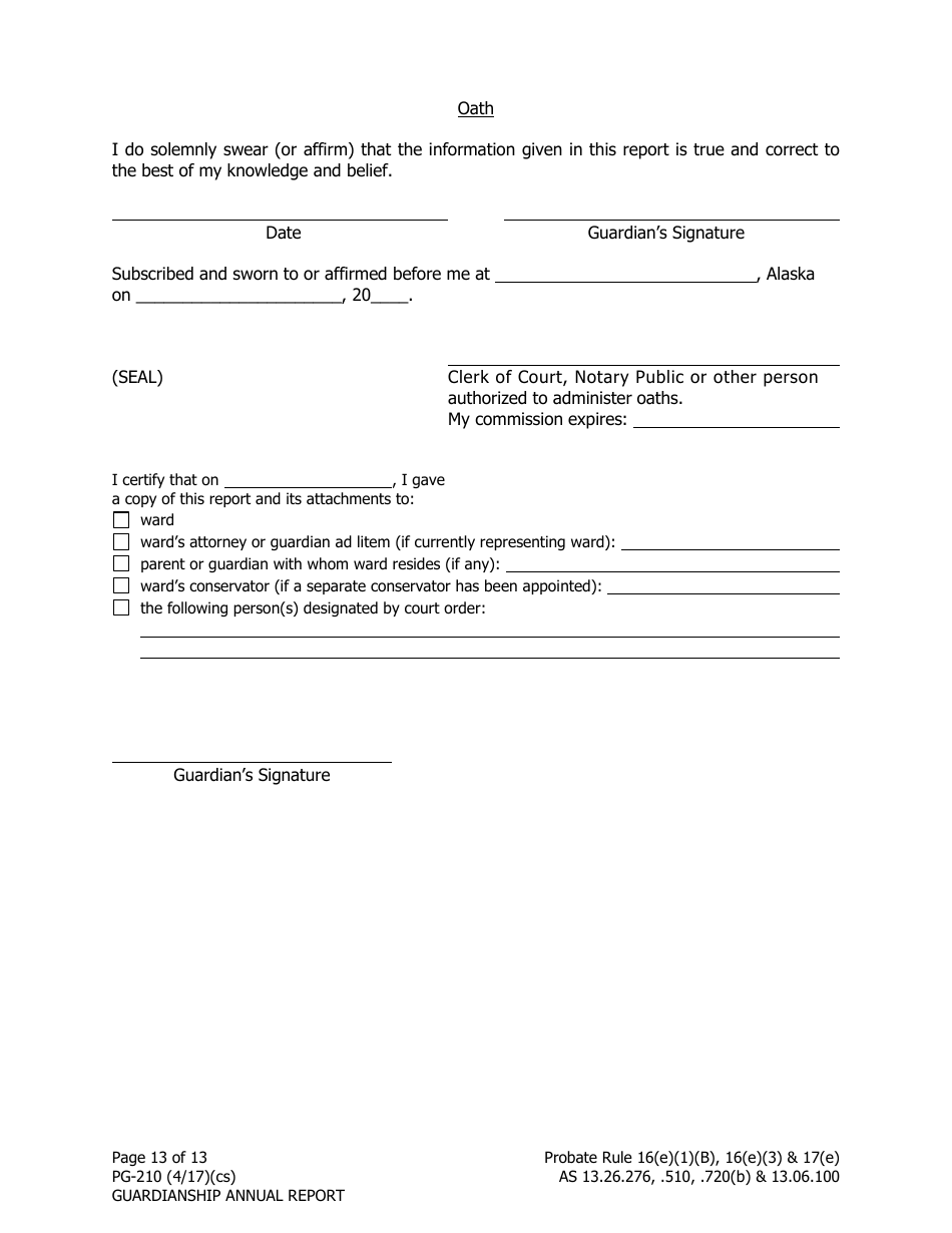 Form PG-210 Guardianship Annual Report - Alaska, Page 13