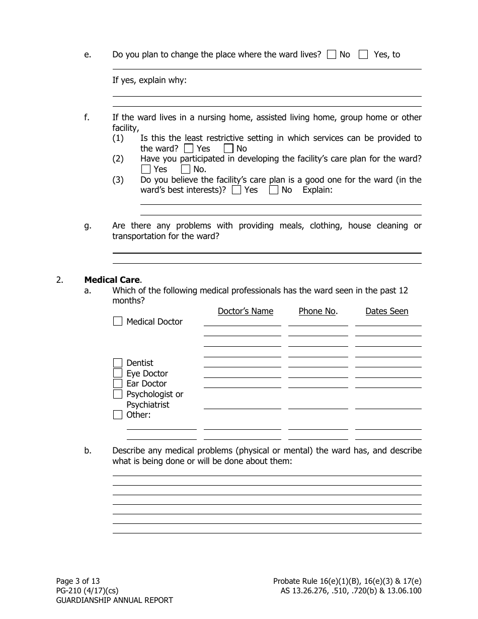 Form PG-210 Guardianship Annual Report - Alaska, Page 3