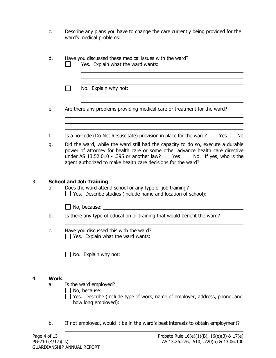 Form PG-210 Guardianship Annual Report - Alaska, Page 4