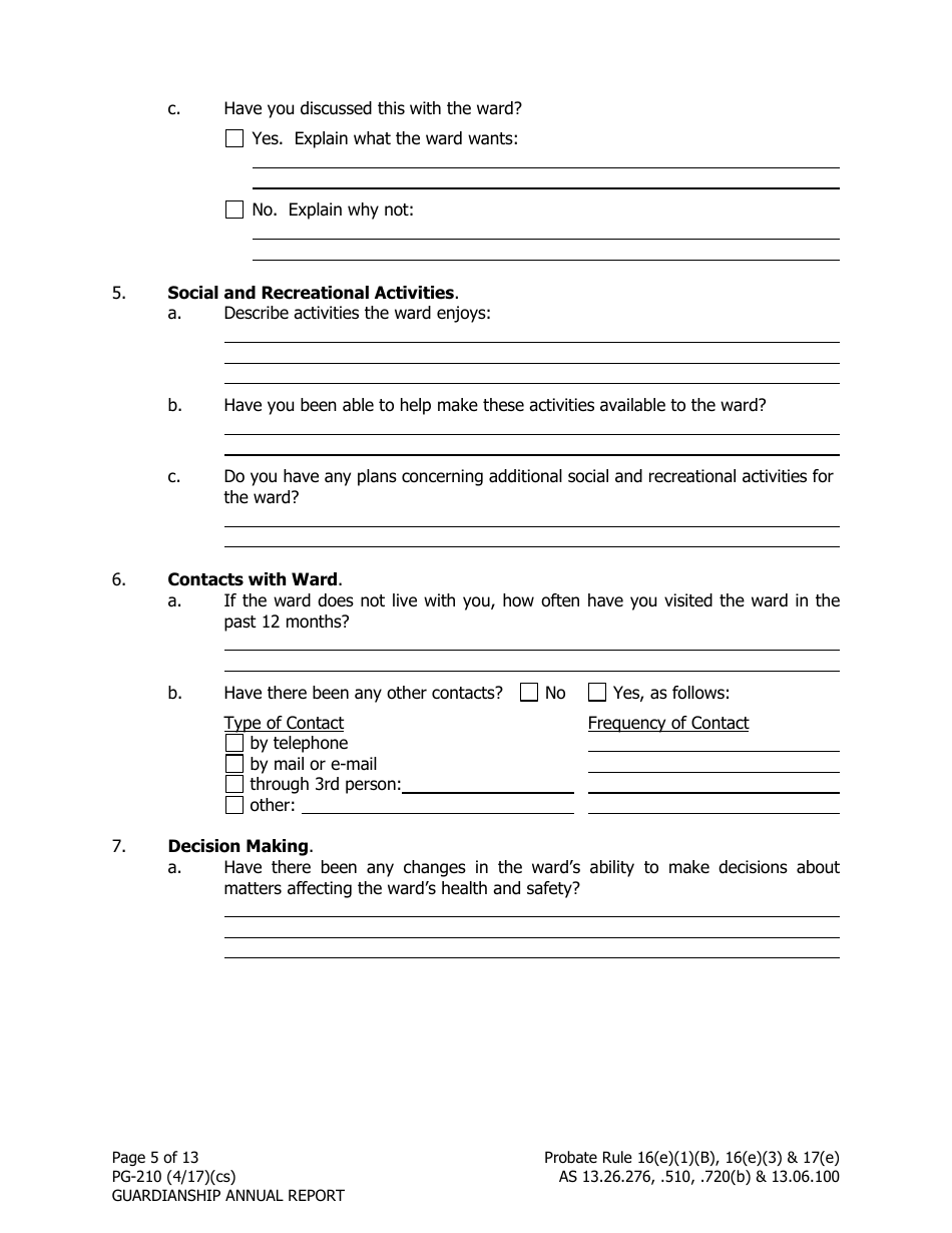 Form PG-210 Guardianship Annual Report - Alaska, Page 5