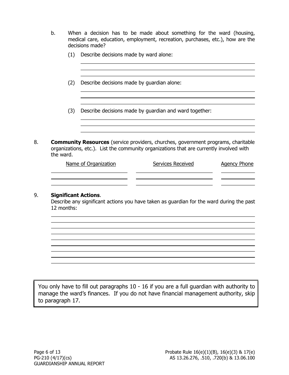 Form PG-210 Guardianship Annual Report - Alaska, Page 6