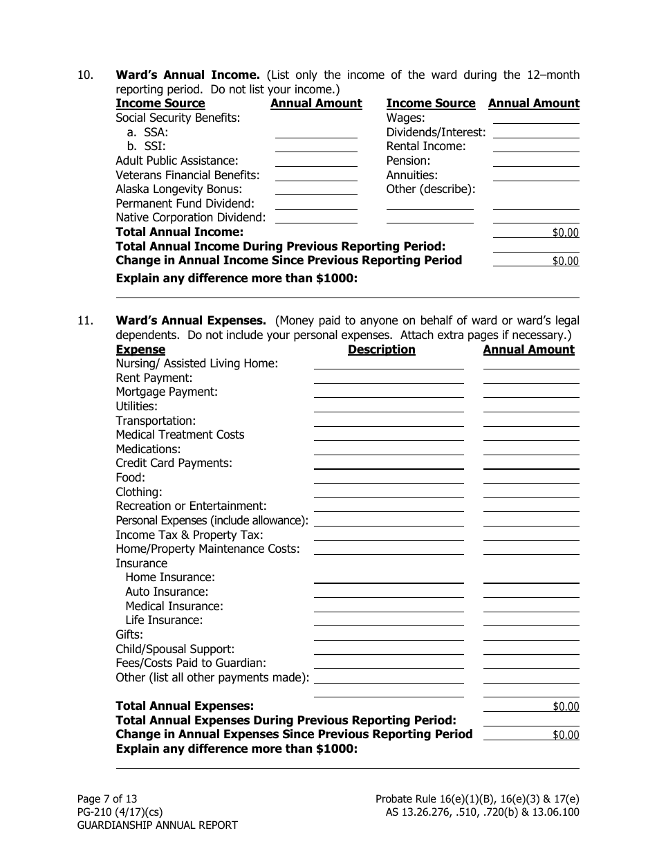 Form PG-210 Guardianship Annual Report - Alaska, Page 7