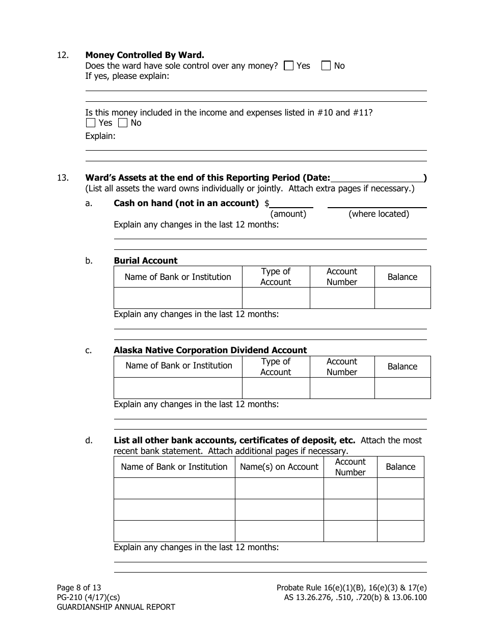 Form PG-210 Guardianship Annual Report - Alaska, Page 8