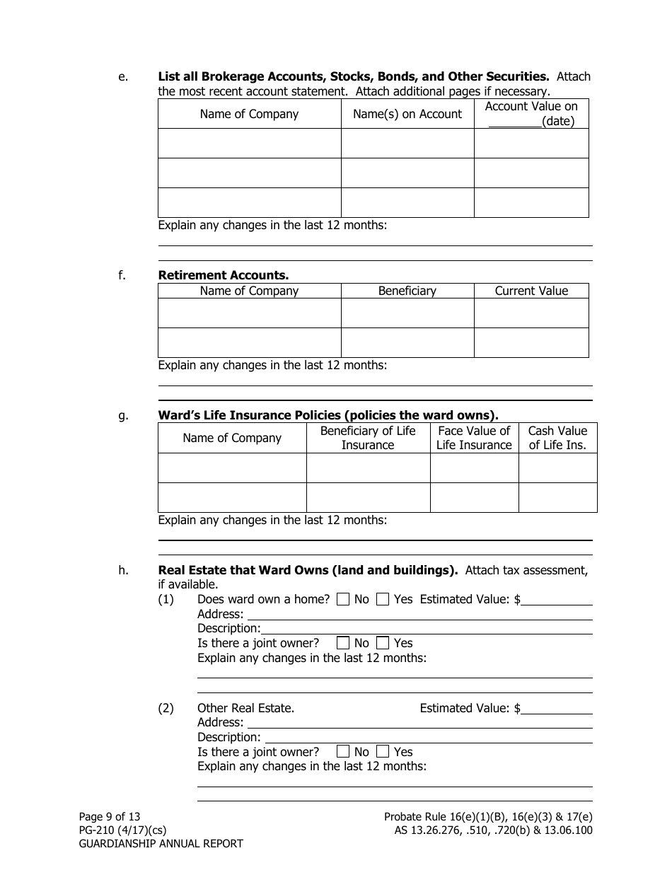 Form PG-210 Guardianship Annual Report - Alaska, Page 9
