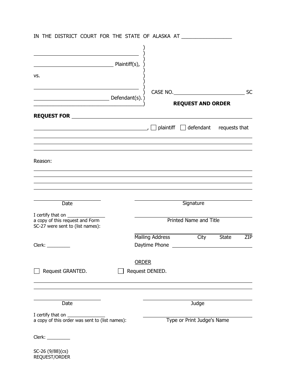 Form SC-26 Request and Order - Alaska, Page 1