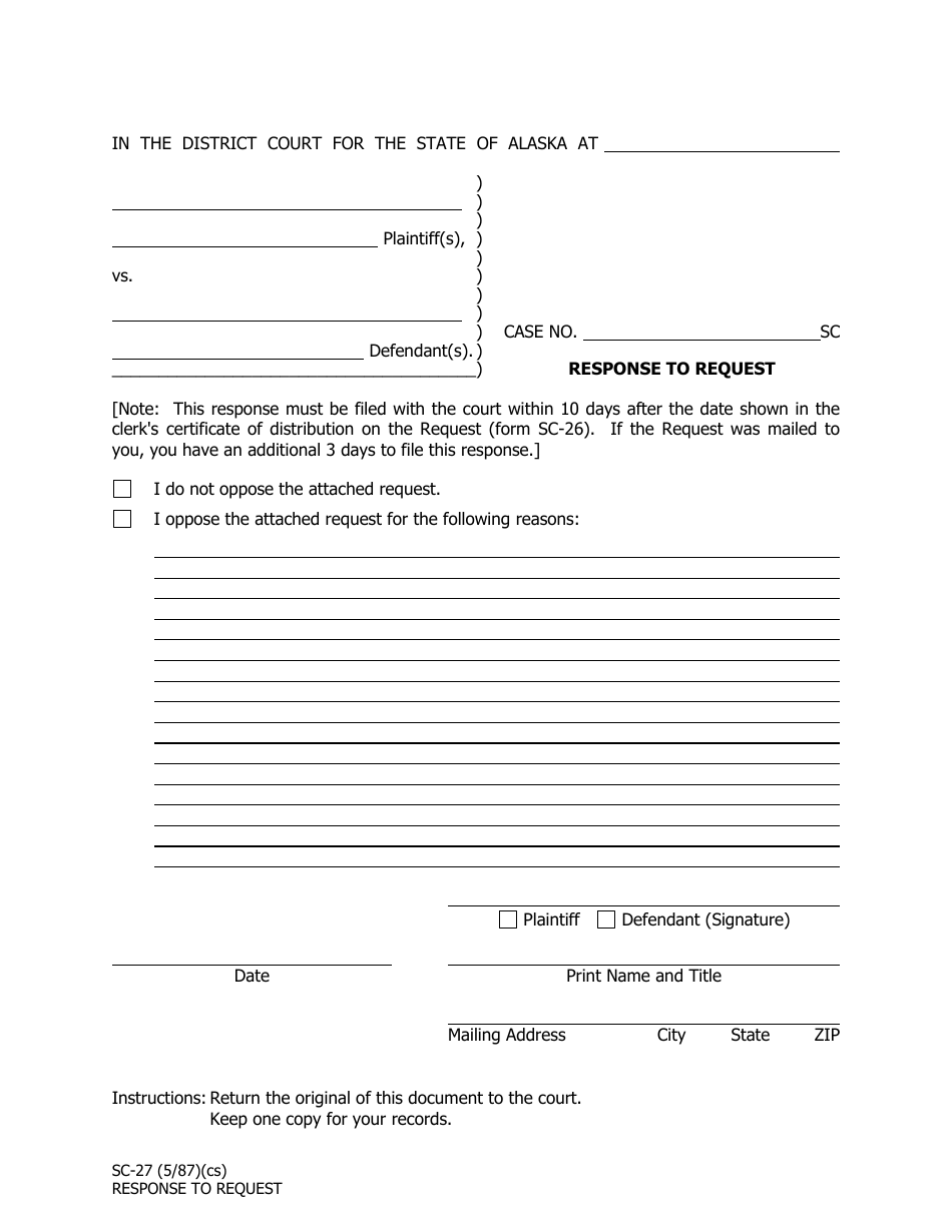 Form SC-27 Response to Request - Alaska, Page 1