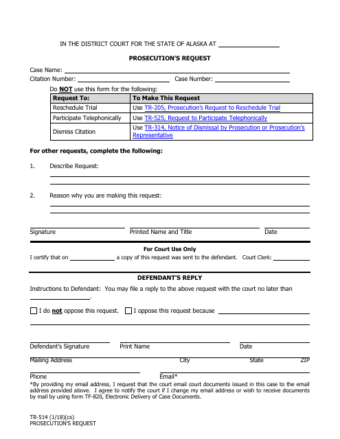 Form TR-514 Prosecution&#039;s Request - Alaska