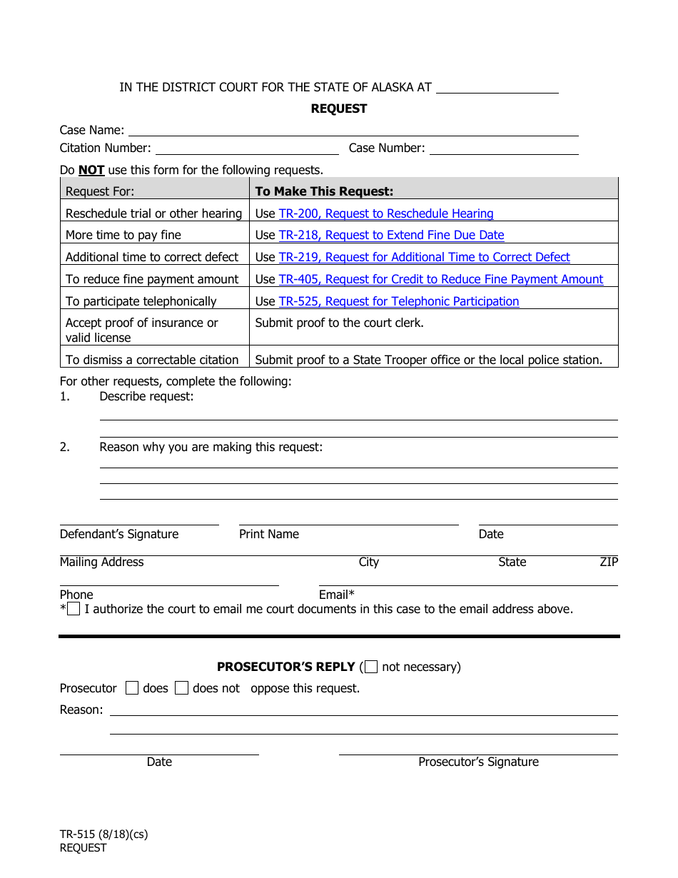 Form TR-515 Request - Alaska, Page 1