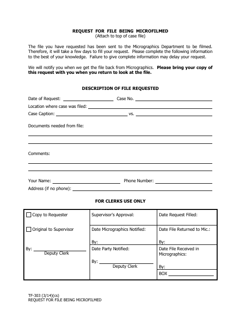 Form TF-303  Printable Pdf