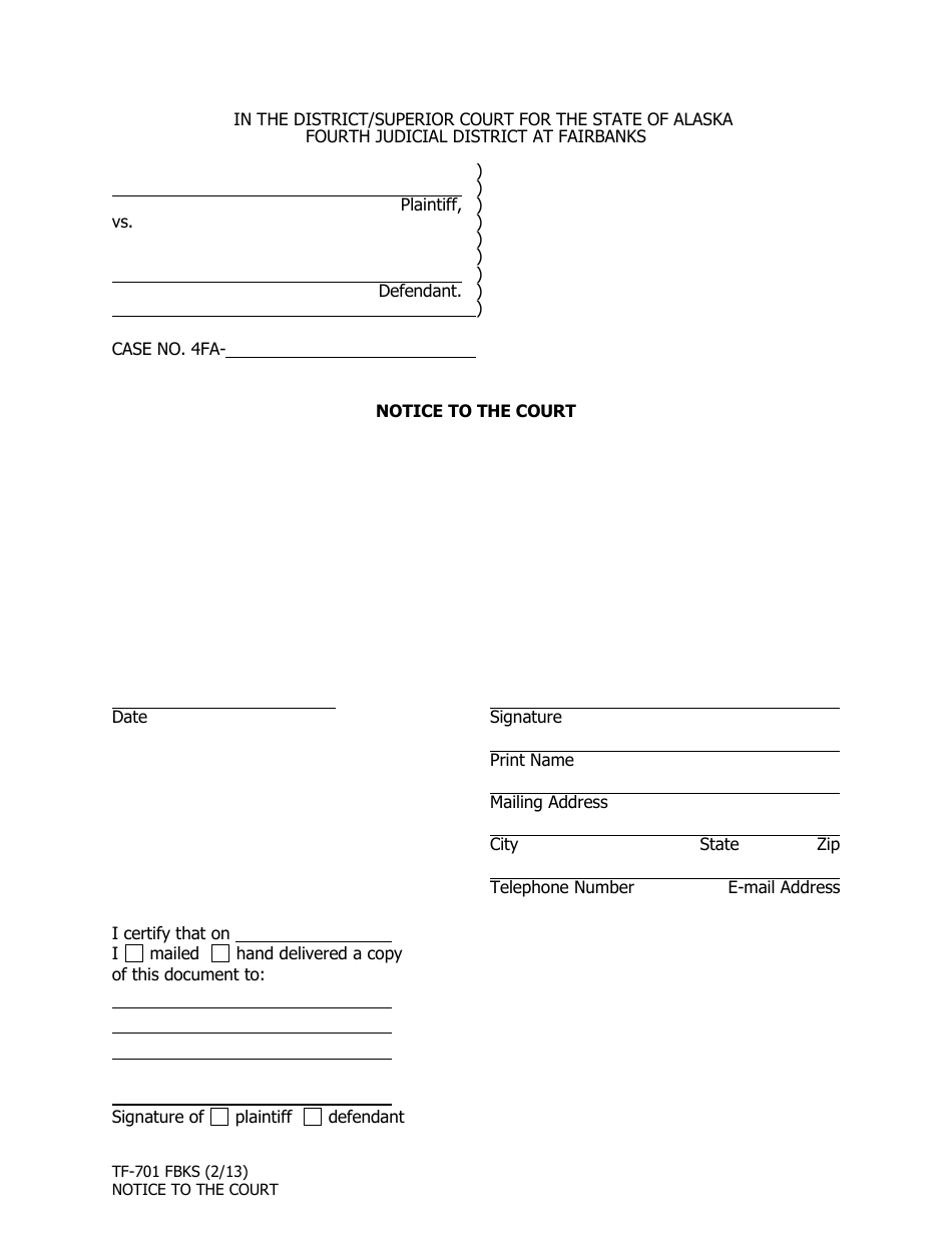 Form TF-701 FBKS Notice to the Court - City of Fairbanks, Alaska, Page 1