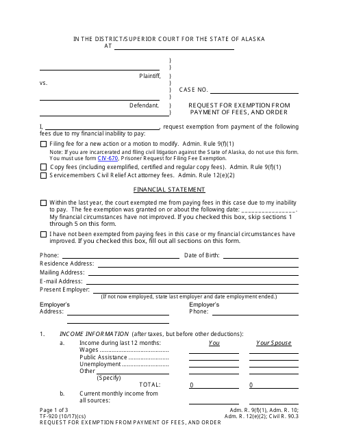 Form TF-920  Printable Pdf